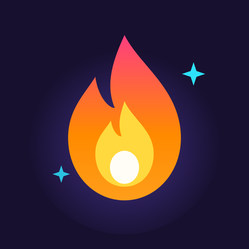 The Streaks app icon: a flame with cyan sparks on a deep purple background.
